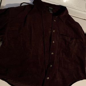 CROPPED BROWN CORDUROY BUTTON UP